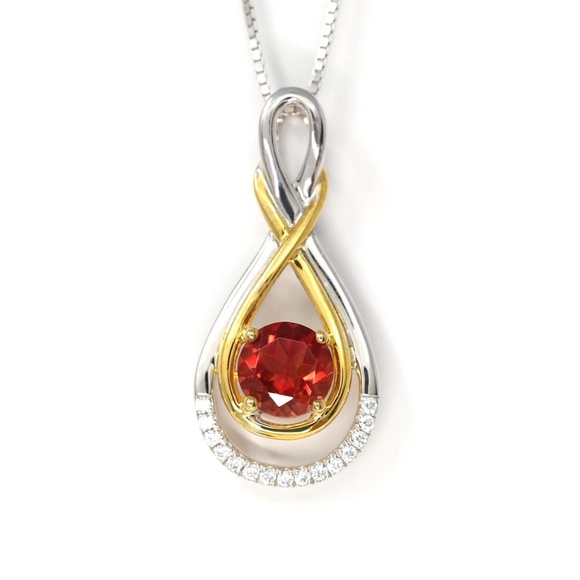 Silver TwoTone Sunstone and White Sapphire Pendant